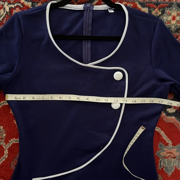 Retro navy dress with sleeves - Picture 6 of 7